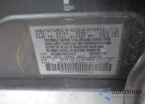 2022 Nissan Sentra Sr Xtronic Cvt z USA, uszkodzony, nr VIN 3N1AB8DV9NY254616